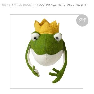Fiona Walker Wool Felt Prince Frog Animal Head Bust Kids Room Wall Decor